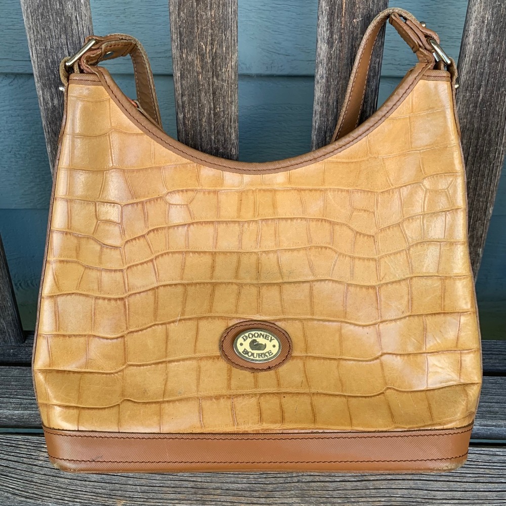 Dooney & Bourke Vintage Nile Crocodile Leather Hobo Shoulder Bag Tan Made in USA